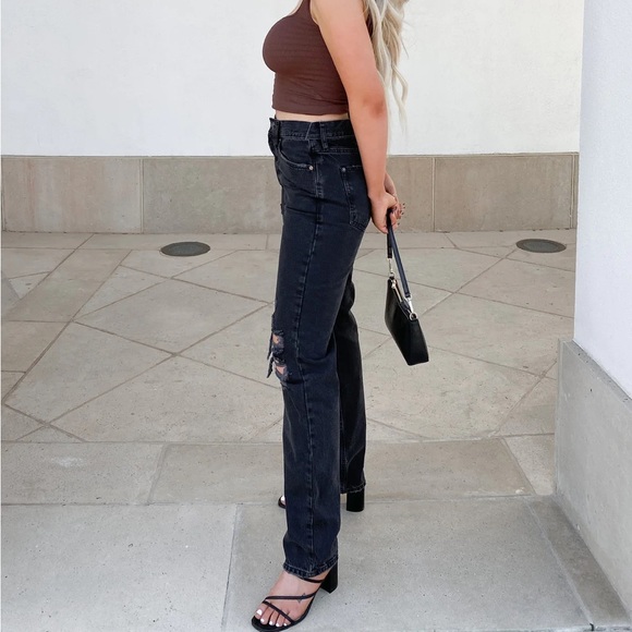 NWT We The Free - Free People - Washed Black Straight Lasso Jeans - Size 24 - Picture 5 of 8